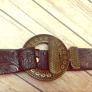 Chico's Black and Gold Embossed Belt